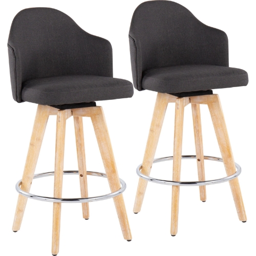 Ahoy 26" Counter Stool in Charcoal Grey Fabric, Wood & Chrome Metal (Set of 2)